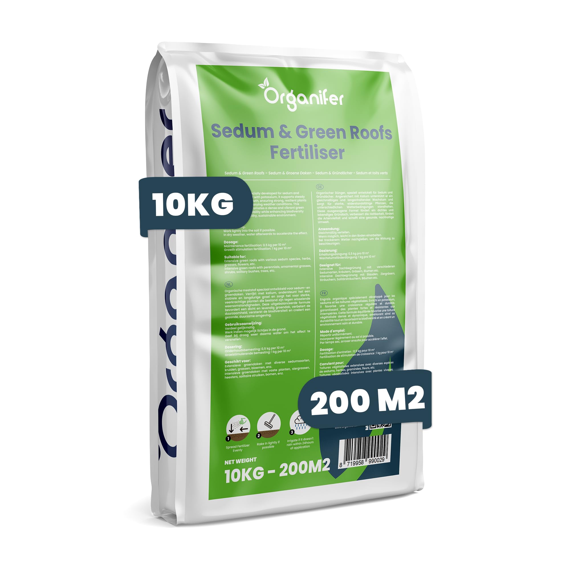 Engrais Pour Sedums Et Toitures Végétalisées - 10 Kg = 200 M2 - Nutrition À Libération Prolongée - Croissance Vigoureuse Et Prévention Des Zones Dégarnies - Npk 9-2-7 - Organifer