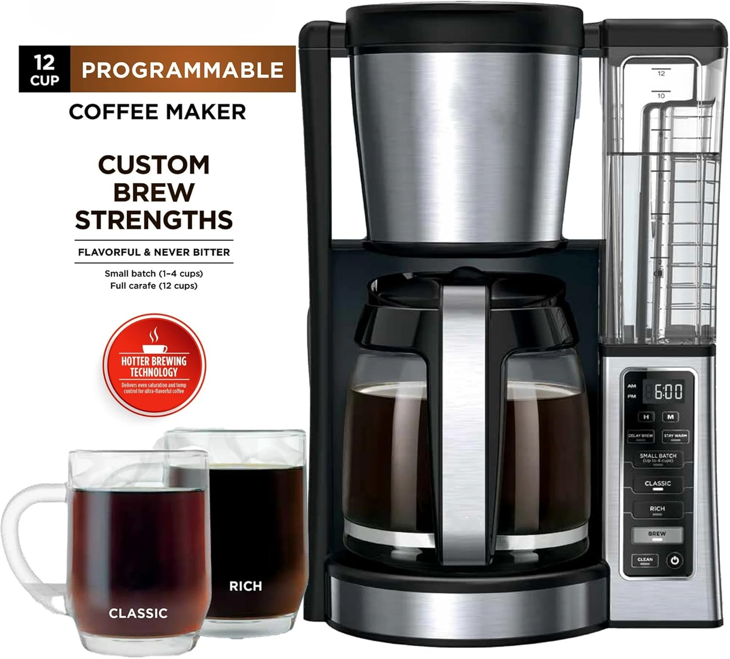 Niinjas Programmable 12-Cup Drip Coffee Maker Bundle with Glass Carafe, Removable Water Reservoir, Adjustable Warm Plate & Dual Strength Modes
