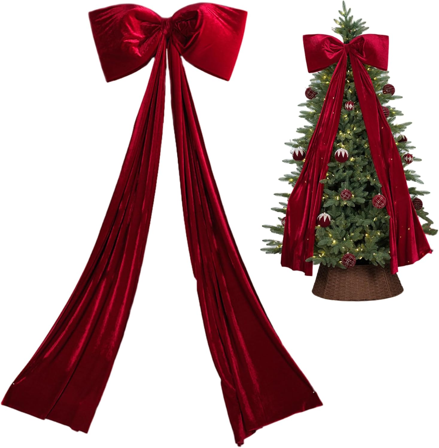 Christmas Tree Topper Bow, 71x28 Extra Large Red Velvet Bows for Home Christmas Tree Toppers Wall Room Party Holiday Decor Supplies