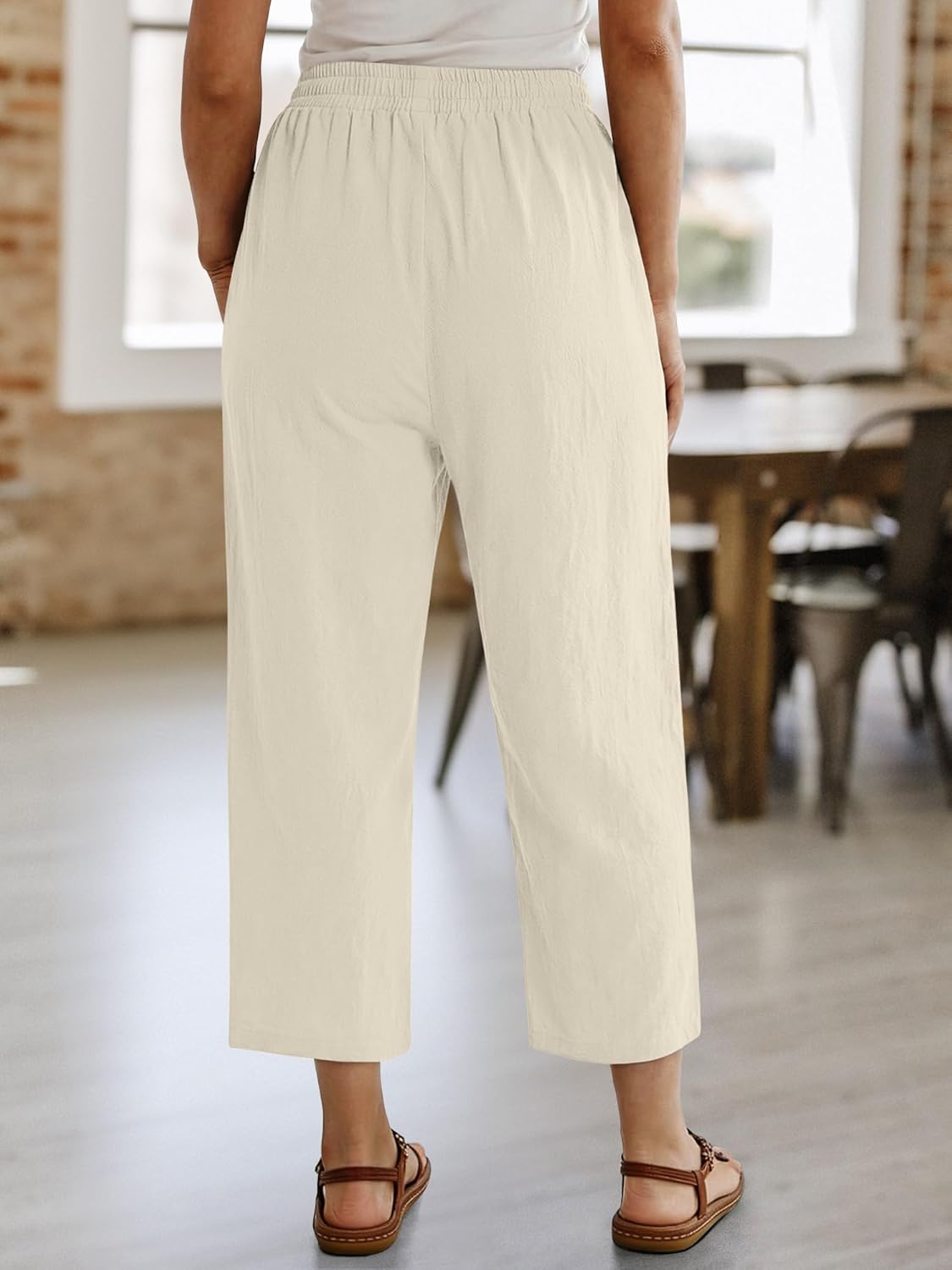 Magritta Women's Cropped Lounge Pants Lightweight Elastic Waist Pant with Pockets Summer Casual Loose Capri Trousers