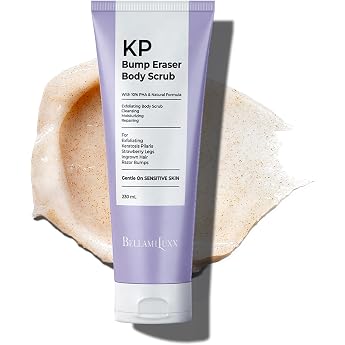 BellamiLuxx KP Bump Eraser Body Scrub Exfoliating for Keratosis Pilaris & Strawberry Skin Smooths Rough Dry and Uneven Skin on Arms Legs and Body Gentle Body Scrub Against Ingrown Hair