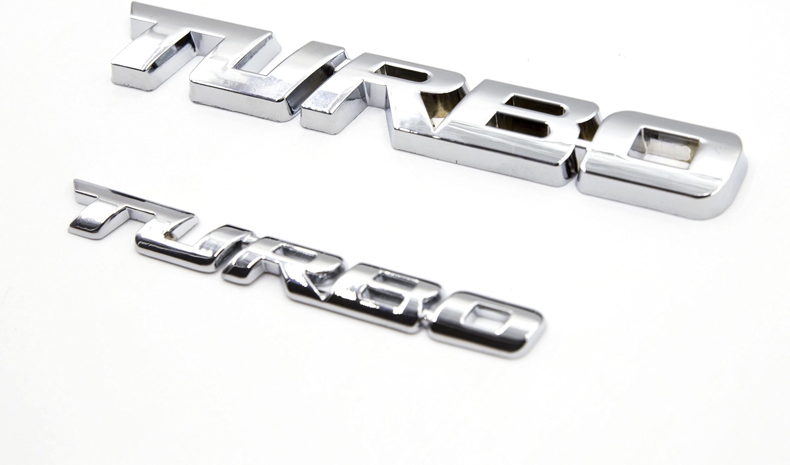 2Pcs Small and Big Metal Turbo Emblem Side Fender Trunk Emblem Vehicle Car Motorcycle Badge Decals (Chrome Silver)