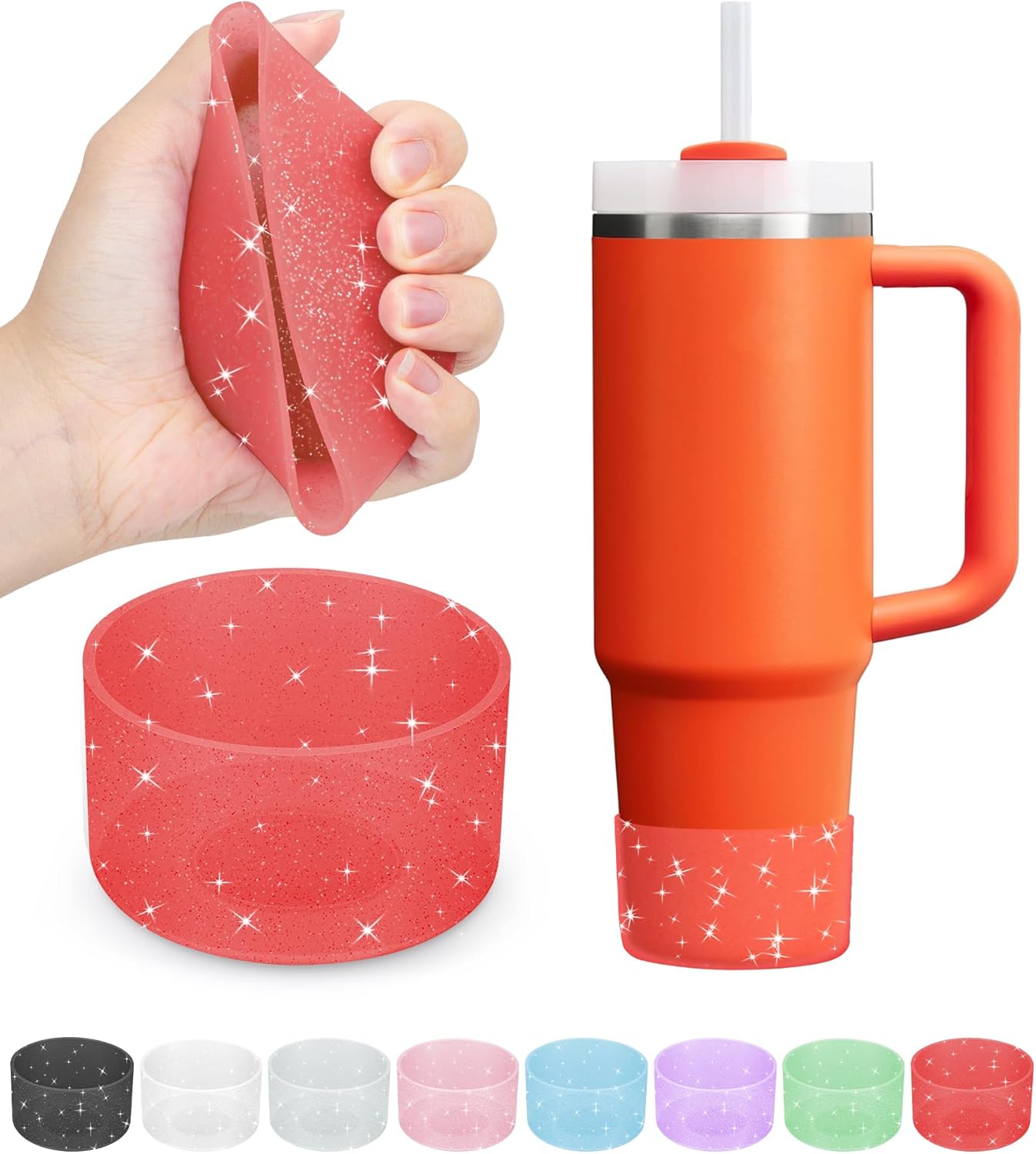 2PCS Silicone Glitter Neon Stanley Cup & Hydroflask Boot Protectors - 12-24oz & 20-40oz, Avoid Scratches & Noise