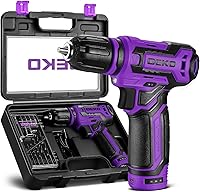 DEKOPRO 12V Cordless Drill Set 800RPM Power Drill with Keyless Chuck, LED Light & Accessories - Purple Lightweight for Women DIY