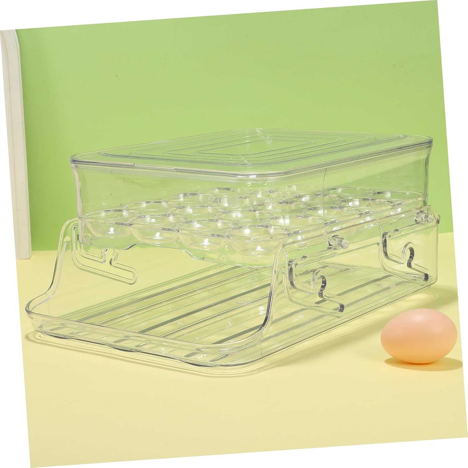 BESTOYARD Transparent Egg Storage Box with Lid Rolling Egg Dispenser for Refrigerator Stackable Design for Easy Access and Organization Kitchen Organizer