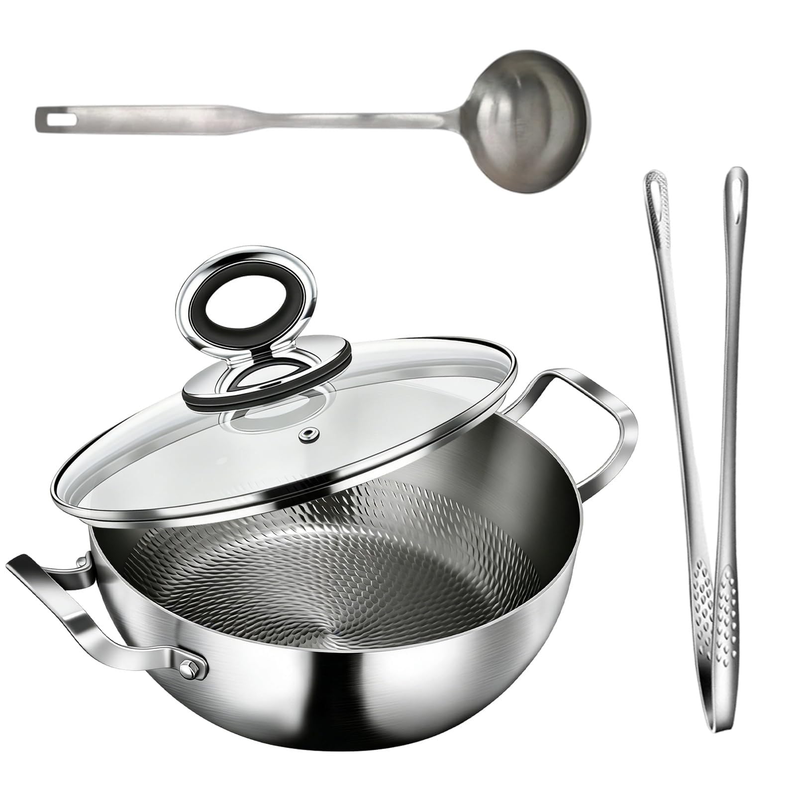 Sartén honda de titanio con borde alto, sartén con tapa, revestimiento antiadherente de titanio con doble mango, con borde alto, para conservar el sabor, apta para horno (30 cm)
