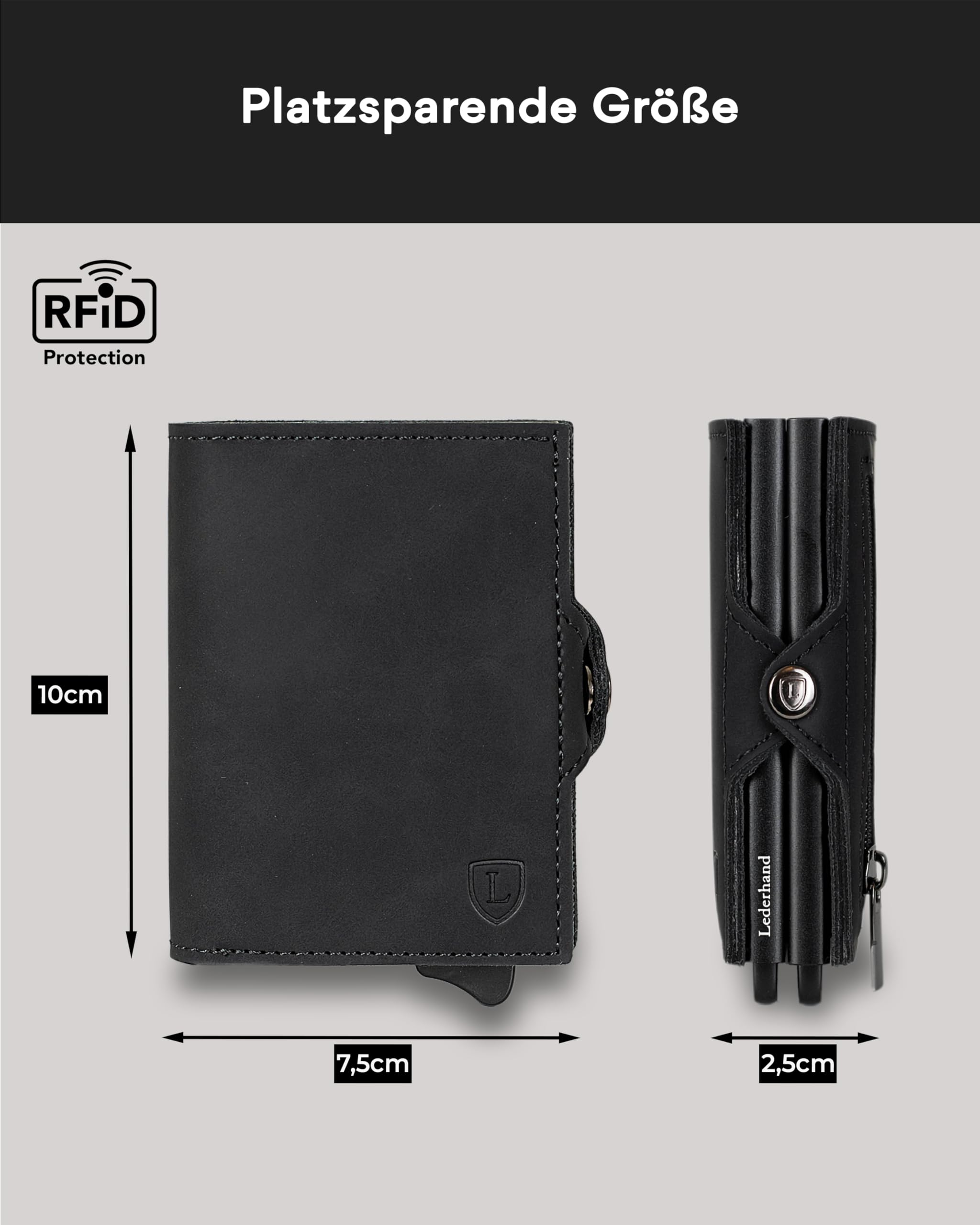 Lederhand® Swipe Vintage XL – Premium Wildleder Geldbörse handgemacht für Herren und Damen Portemonnaie Aluminium Kartenhalter mit Münzfach und Platz für 17 Karten mit RFID NFC Schutz | Schwarz