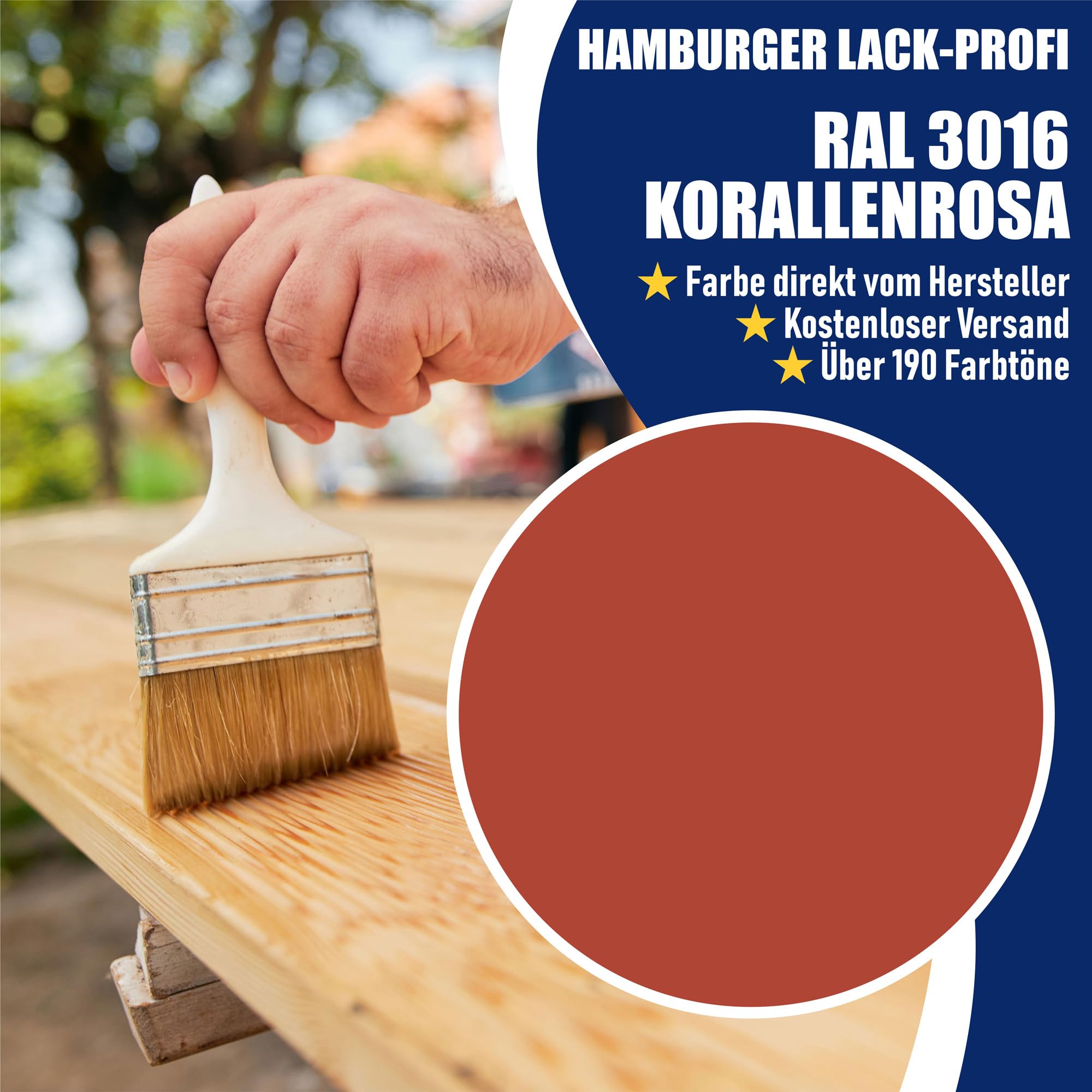 10L - 2in1 Alkydowa Emalia kolorowa satynowy do użytku na zewnątrz w RAL - Odporna na warunki atmosferyczne farba i farba gruntująca do drewna i metalu (RAL 3016 Różowy koralowy) Hamburger Lack-Profi