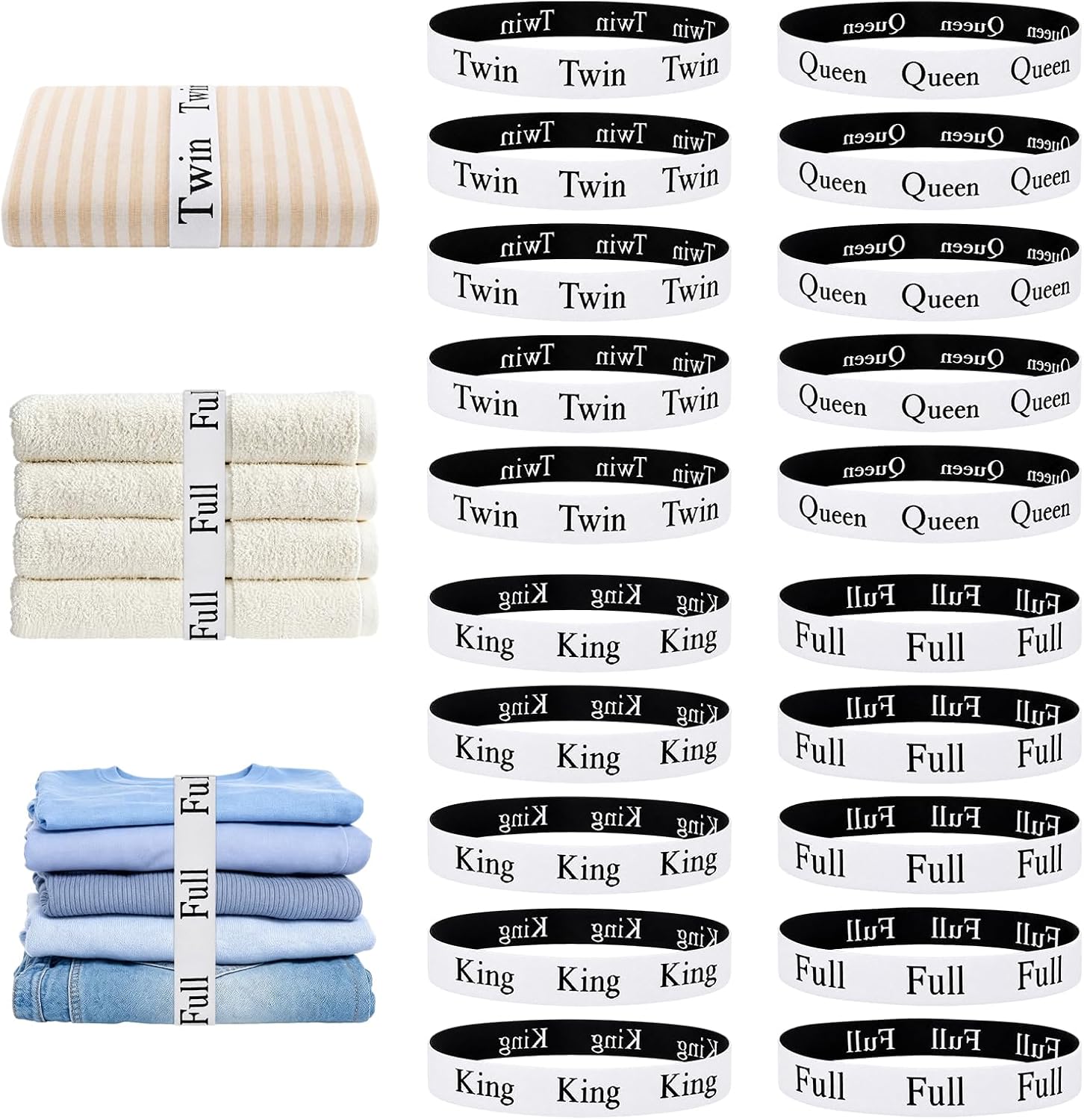 20 Pieces Bed Sheet Organizer Bands, Bed Sheet Size Label Bands for Linen Closet Organizers and Storage, Sheets Label for Bedding, Linen Labels for Bed Sheet Sets