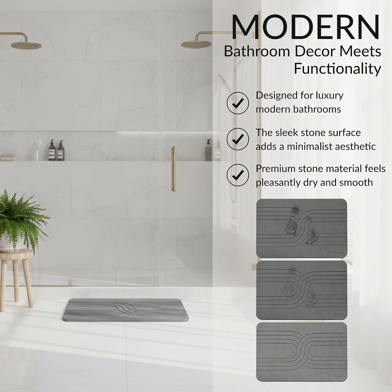 Quick Dry Stone Bath Mat – Diatomaceous Earth Foot Pad, Super Absorbent Hard Shower Rug – Modern Anti-Slip Design for Bathroom Floor, 23.6x15.3in, Deep Charcoal – The Nexus