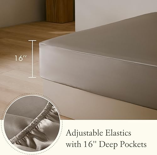 Vista 24 de LILYSILK Juego de sábanas bajeras de seda 100 de 3 piezas, 2 fundas de almohada terse, bolsillos profundos de 16 pulgadas, seda de morera de 19 Negro