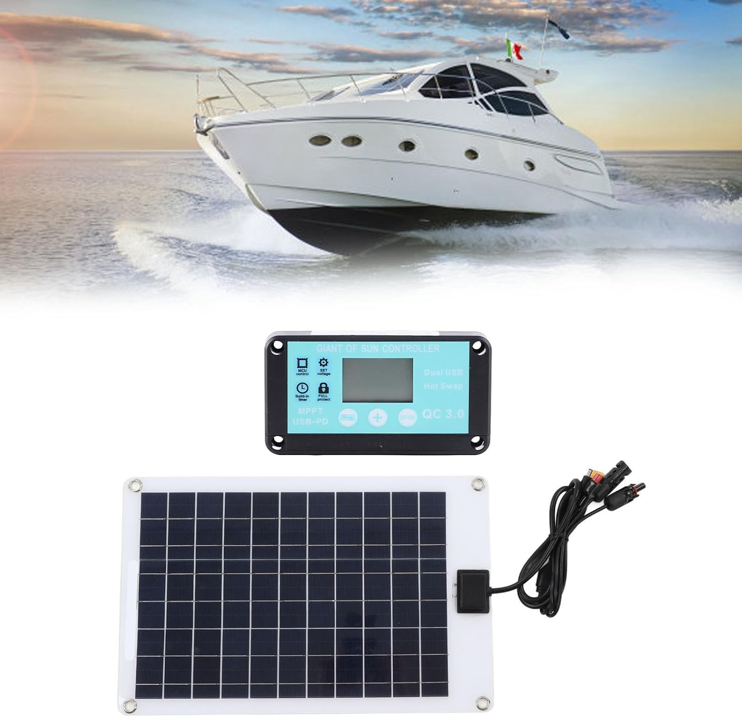 12V Solar Panels, 50W Waterproofing Solar Panel Battery Charger with 100A MPPT Controller 12V Efficient Battery DC Charging Equipment for Cars Boats Car Automotive Boat Marine