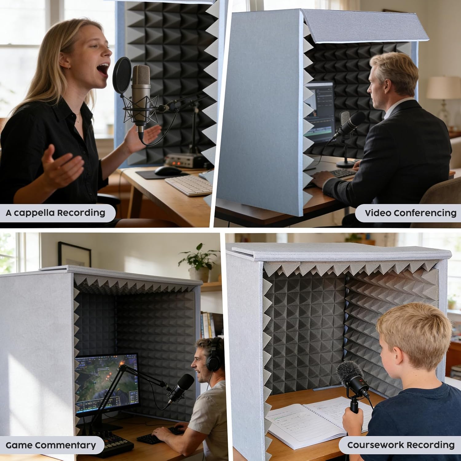 Portable Sound Proof Box, 23.6 Inch Large Professional Vocal Booth,Foldable Microphone Isolation Shield with Thickened Dense Acoustic Foam for Podcast, Singing