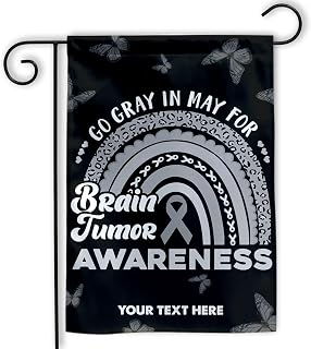 MAIANEY (12"x18") Brain Tumor Awareness Garden Flag Go Gray In May Brain Tumor Ribbon Brain Tumor Warrior Brain Tumor Awareness Month Flag Support Brain Tumor Gifts Outdoor Decorations Double Sided
