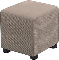 Vista 15 de Funda para Otomán Cuadrada Plegable de Almacenamiento Fundas para Otomán Jacquard Elásticas Cubo Reposapiés Fundas para Taburete ProZtector con Beige