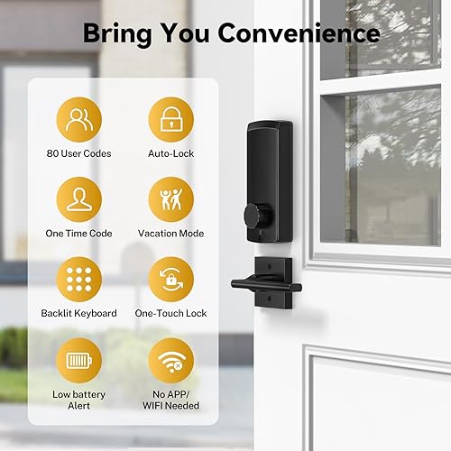 Miniatura 2 de Brightify - Cerradura de puerta de entrada sin llave con asa, cerrojo de seguridad con teclado electrónico, juego de cerradura de puerta delantera