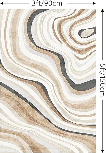 Miniatura 9 de Finoren - Alfombra artística abstracta de 2 x 3 pies, para dormitorio, sala de estar, apartamento, lavable a máquina, antideslizante, suave,