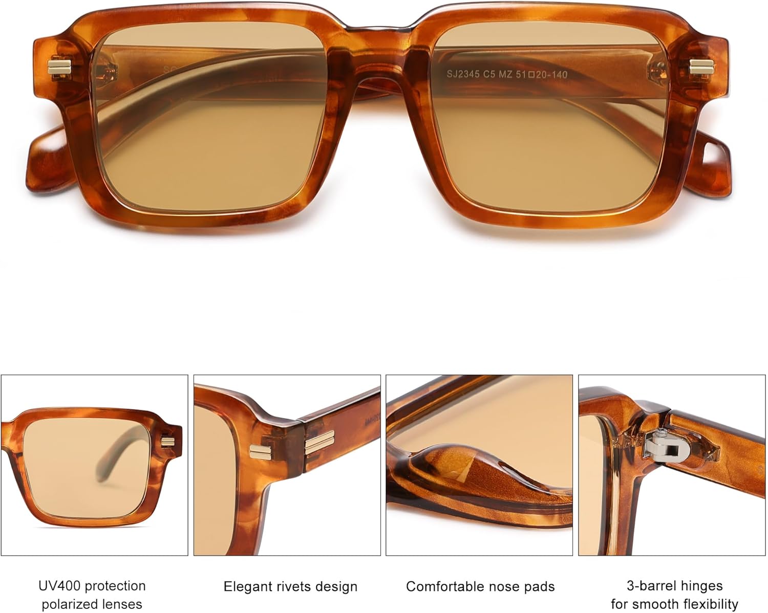 SOJOS Trendy Square Polarized Sunglasses for Women Men, Retro Vintage Womens Mens Rectangle Shades SJ2345 - Image 5