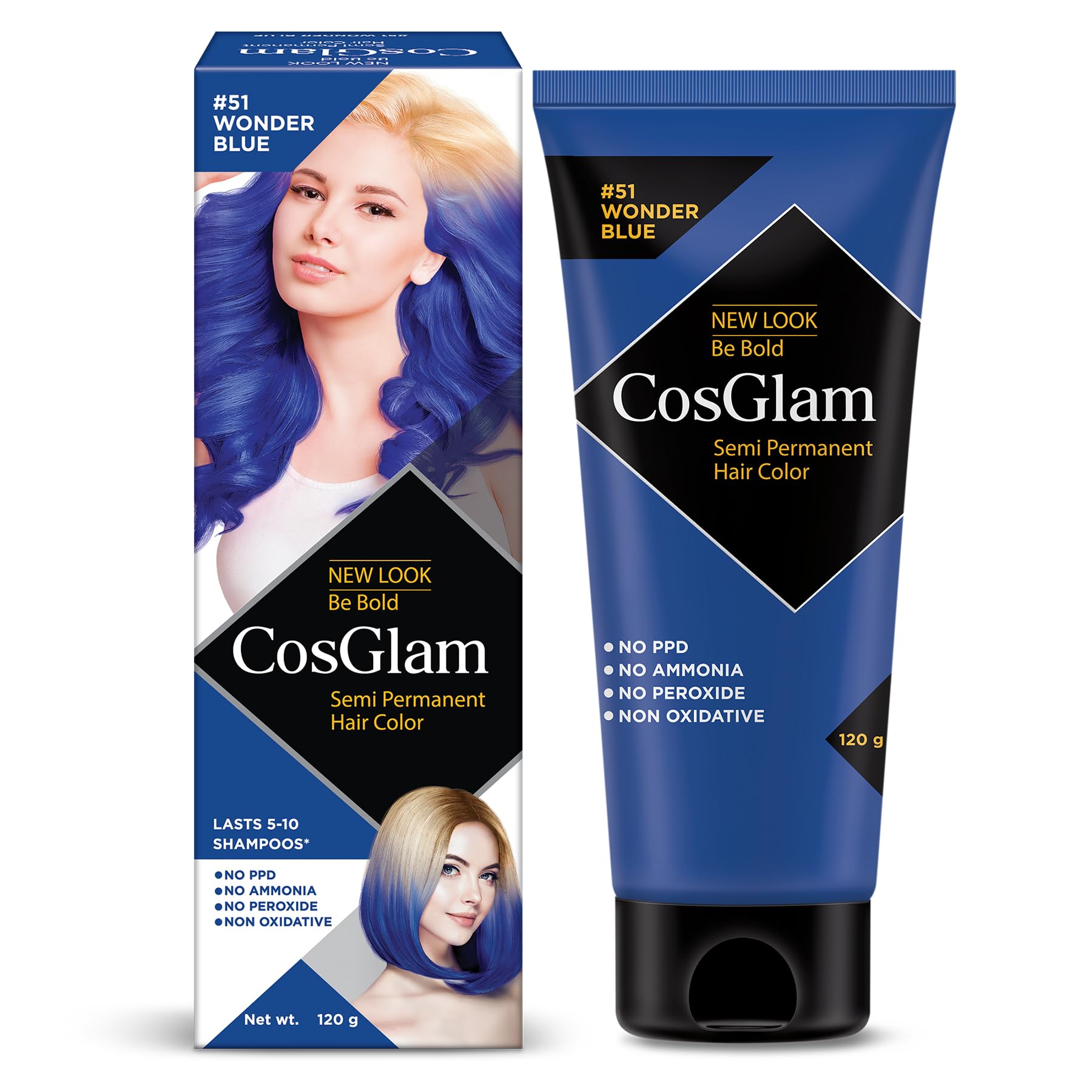 Cosglam Semi Permanent Hair Color for Women & Men, (120g, #51 Wonder Blue) Enriched with Conditioner, Glossy Finish, No Ammonia, No Peroxide & Non Oxidative, Vegan Highlights Colorful Hair Dye-image-7