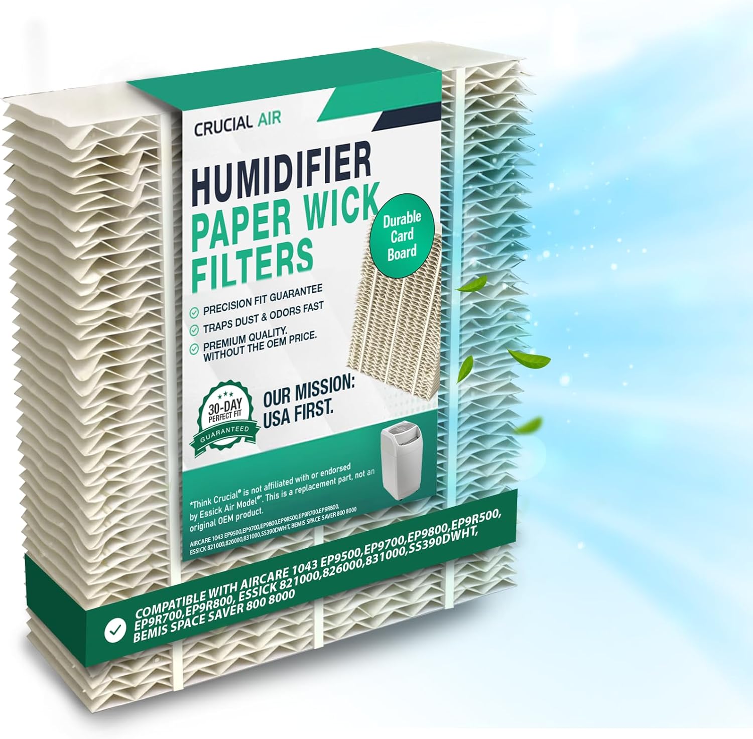 1 Replacement Humidifier Paper Wick Filter Compatible with Aircare Part # 1043 & Models EP9500,EP9700,EP9800,EP9R500,EP9R700,EP9R800 - Essick: 821000,826000,831000,SS390DWHT -by Think Crucial (1 Pack)