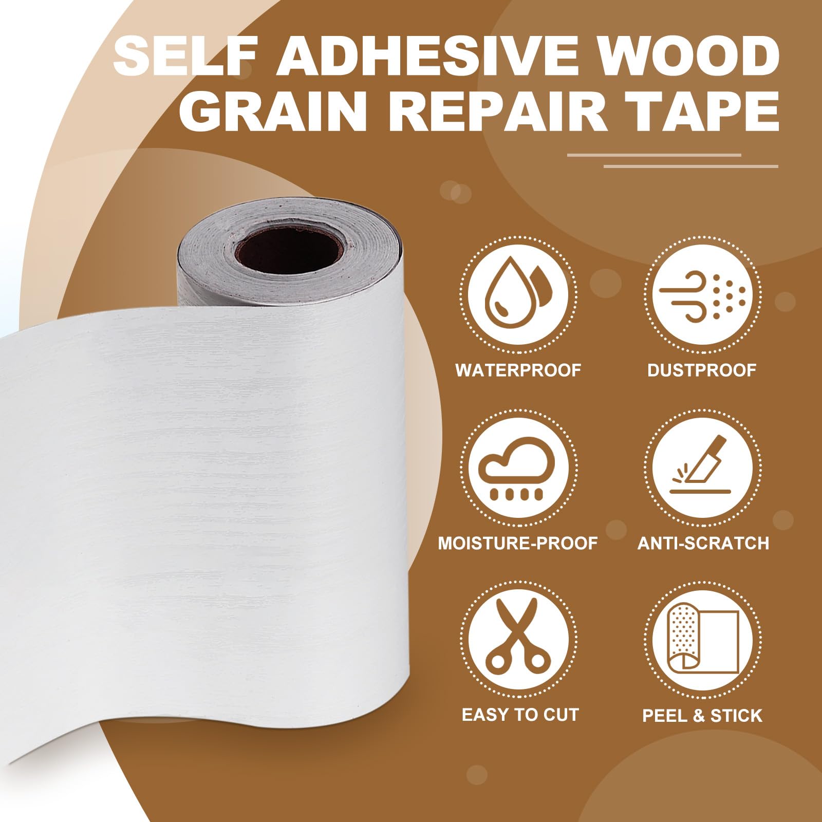 PATIKIL Cinta Adhesiva de Grano de Madera, 10cm x 10m, Parche de Reparación de Veta de Madera, Ideal para Muebles, Pisos, Puertas, Mesas, Sillas, Ventanas, Grano de Madera Blanco