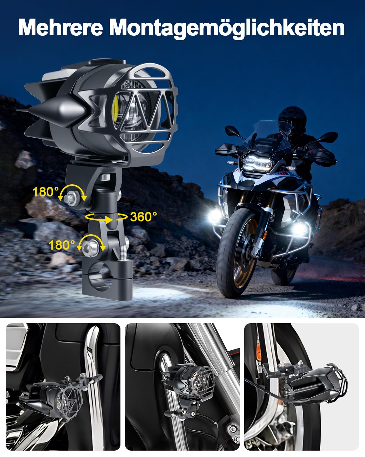 Dinfu 40W led Motorrad Zusatzscheinwerfer, 9v-60v Runde LED Nebelscheinwerfer mit E-Geprüfte LED Scheinwerfer Frontscheinwerfer mit Kabelbaum und Halterung für Motorrad ATV SUV Dirt Bike 4x4 Pickup