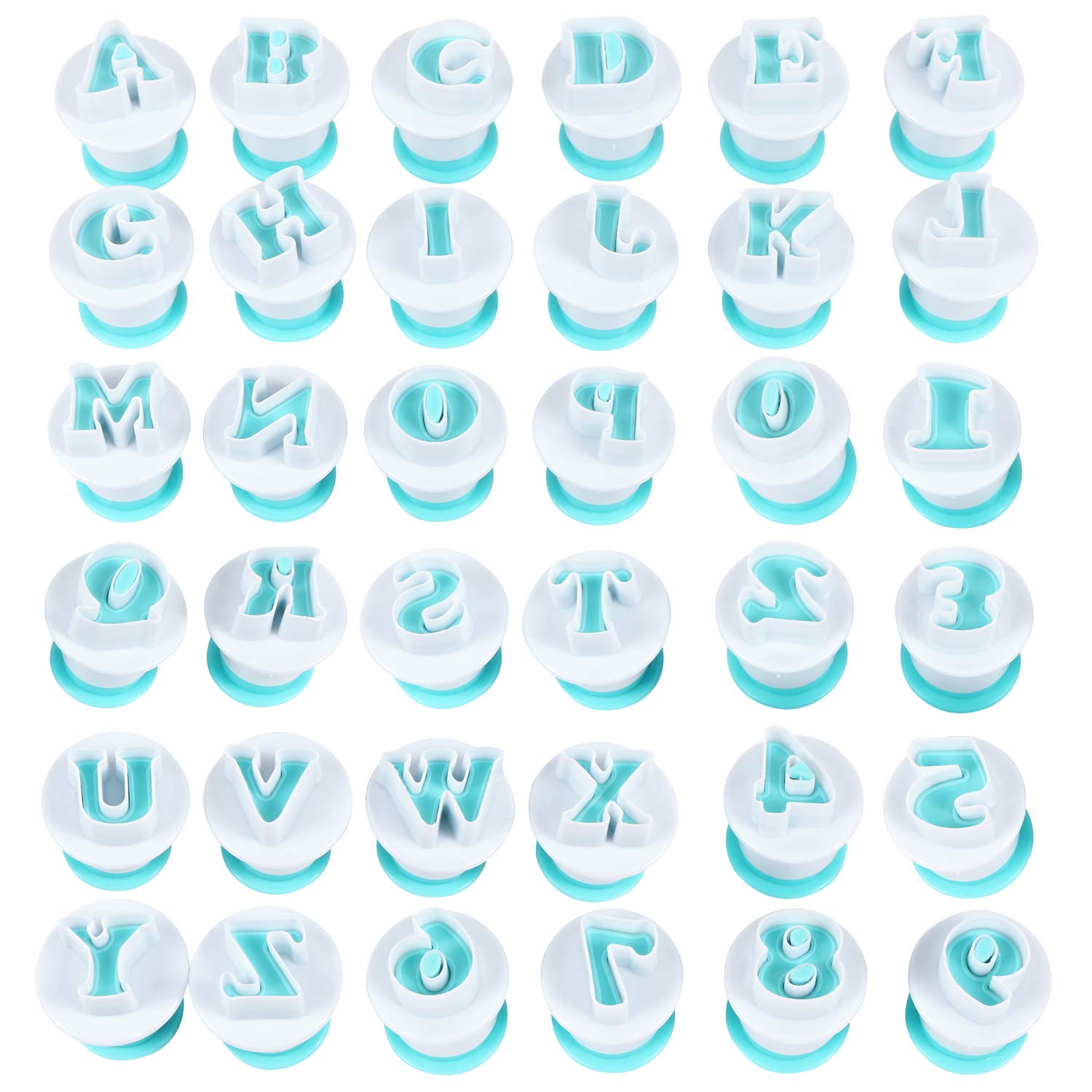 BENBO Buchstaben- und Zahlen-Kuchenform-Set, 36-teilig, für Fondant, Kuchen, Zucker, Basteln, Kekse, Stempel, Prägestempel, Plunger Plunger Keksausstecher