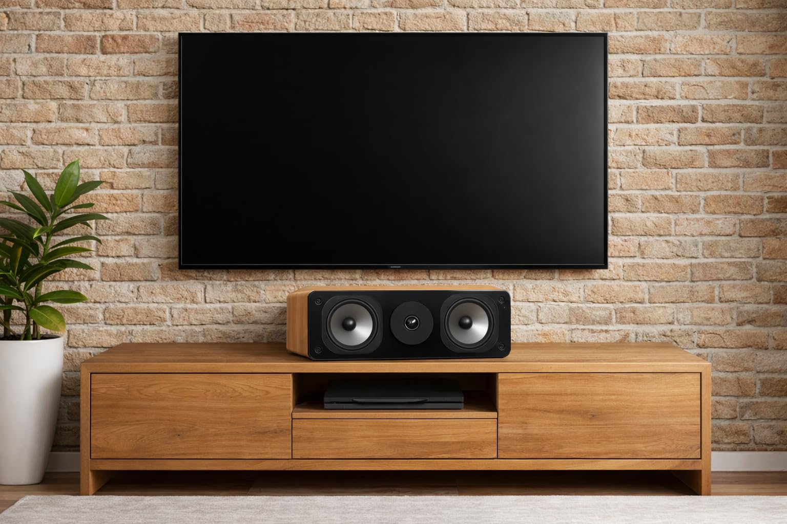 Dynavoice Challenger C-5 Eiche Natur. Passiver Center Lautsprecher 2 Wege 120W 8 Ohm. Doppelter 5,25 Zoll Woofer und 1 Zoll Tweeter. Heimkino HiFi. Bassreflex Rückseite. VESA 10x10 kompatibel.