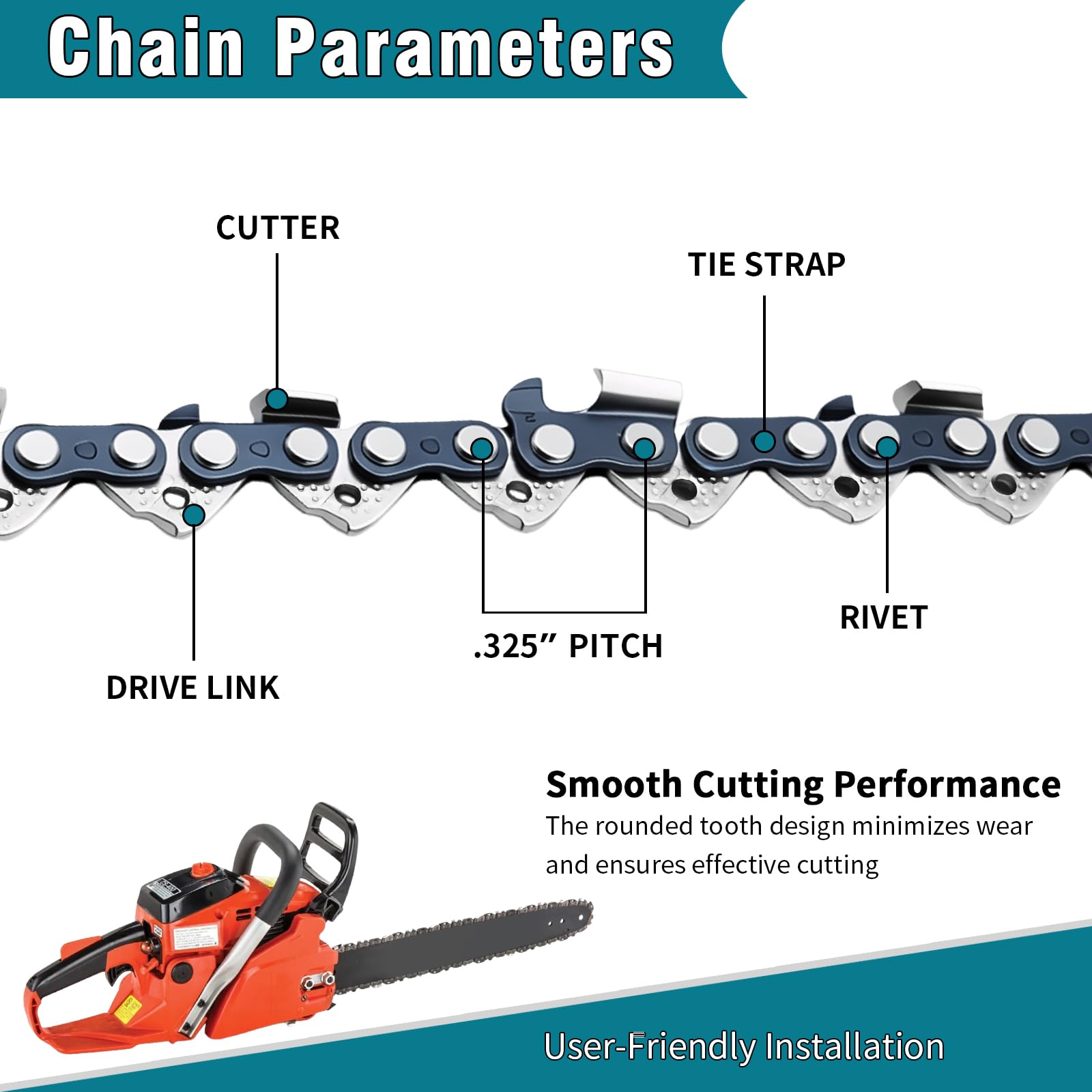 Paquete de 6 cadenas de motosierra con guantes y lima, incluye cadenas LP de 1/4 pulgadas y 3/8 pulgadas, compatibles con varias marcas de motosierras