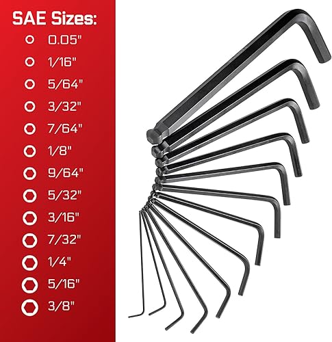 Vista 6 de Carbyne Juego de llaves Allen con extremo de bola de brazo largo de 35 piezas, pulgadas/métricas/torx. Incluye hexagonal métrico 0.050 in-0.394 in