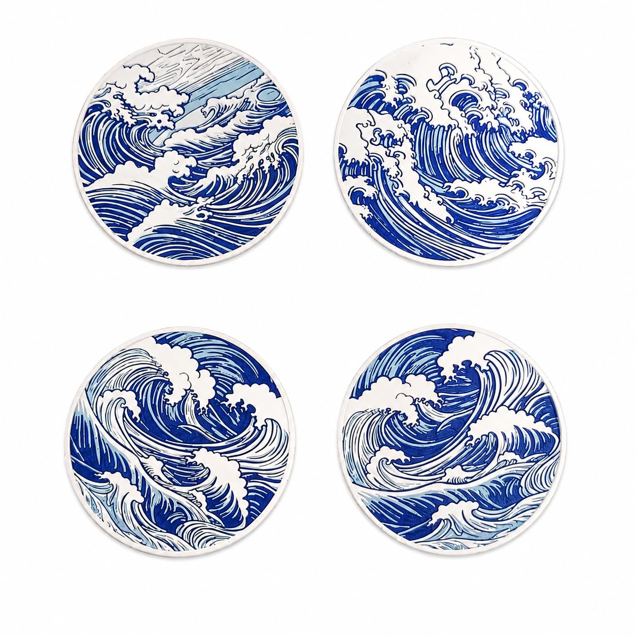 Keep Blue Ocean Coaster Set with Holder | Durable Plastic Drink Coasters | Stylish Wave Design Table Protectors for Coffee, Tea & Cold Drinks | Home & Office Decor | Set of 4-image-8