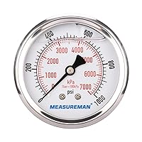 Vista 15 de MEASUREMAN - Manómetro hidráulico relleno de glicerina, totalmente de acero inoxidable, tamaño del dial de 2.5 pulgadas, montaje inferior NPT de 1/4