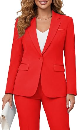 Kelyaa Womens 2 Piece Suit Notched Lapel One Button Slim Fit Business Office Work Tuxedo Blazer Pants Set