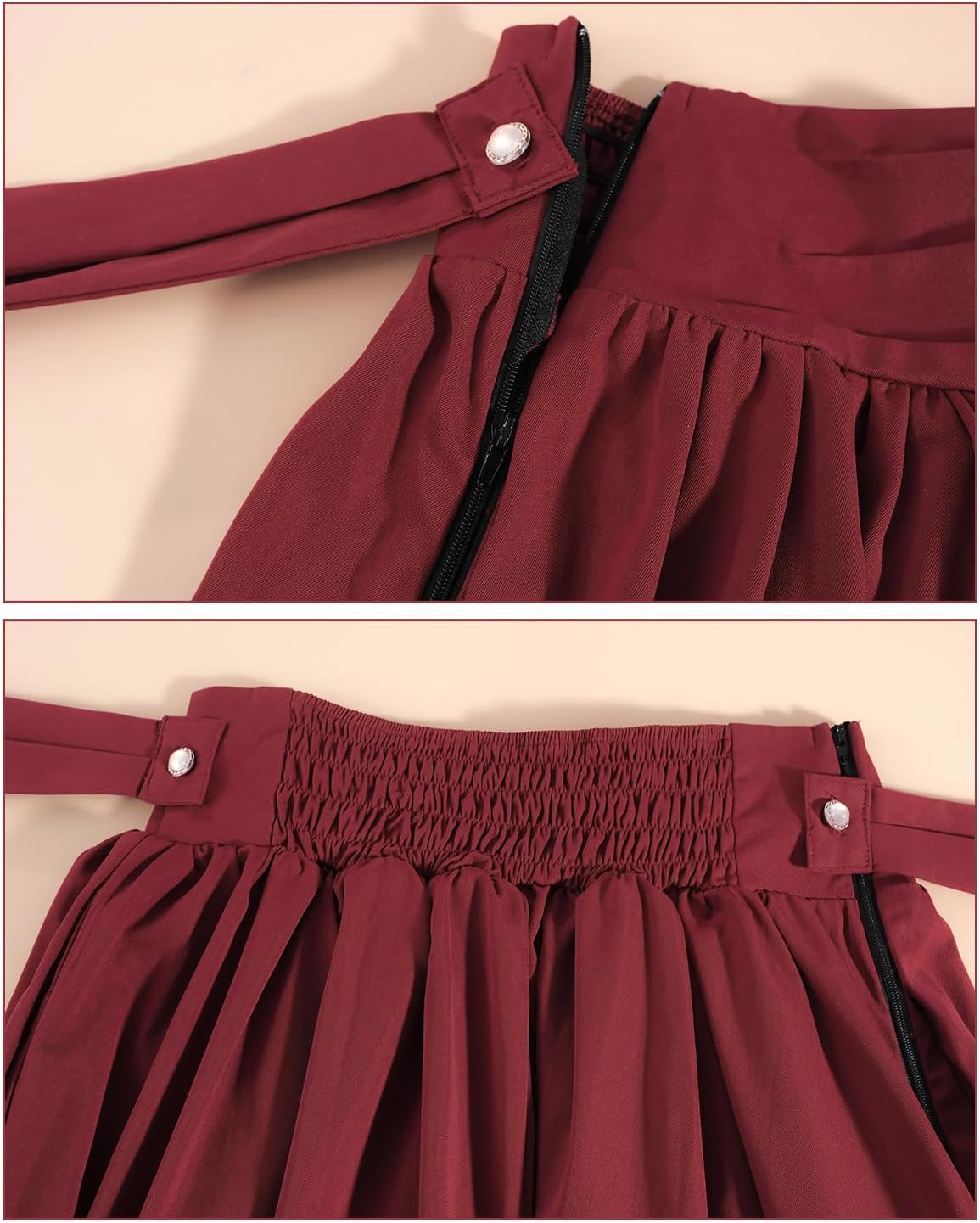 Nuoqi Women Renaissance Skirt High Low Victorian Skirt Long Edwardian Skirt with Pocket Red