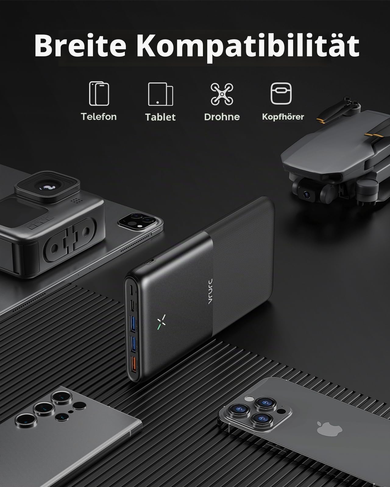 Powerbank 30000 mAh, VRURC 22,5 W Schnellladung tragbares Ladegerät, USB C