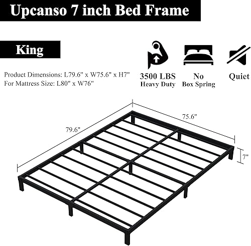 Miniatura 126 de Marco de cama de metal California King, plataforma de almacenamiento resistente de 14 pulgadas con soporte de listones de acero de 2500 libras,