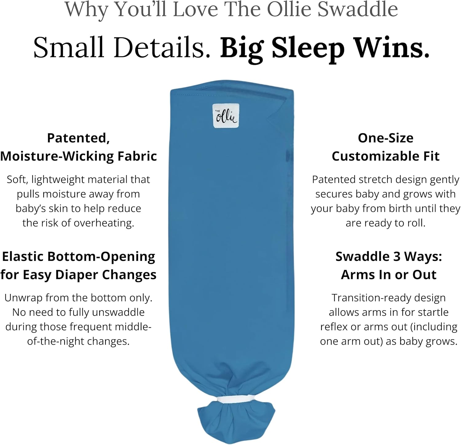 The Ollie Swaddle – Adjustable Baby Swaddle for Newborns | Pediatrician-Approved for Safe Sleep | Easy Closure | Arms-Out | Lightweight, Machine-Washable | Easy Diaper Access (Ocean, One Size)