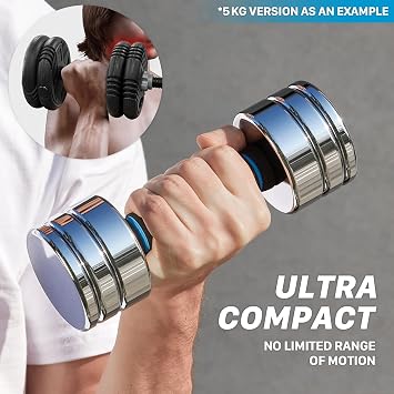 Northdeer Steel Dumbbells Ultracompact Adjustable 2.5kg 5kg 7.5kg 10kg 15kg 25kg Chrome Dumbbell with Foam Handles Home Gym Workout