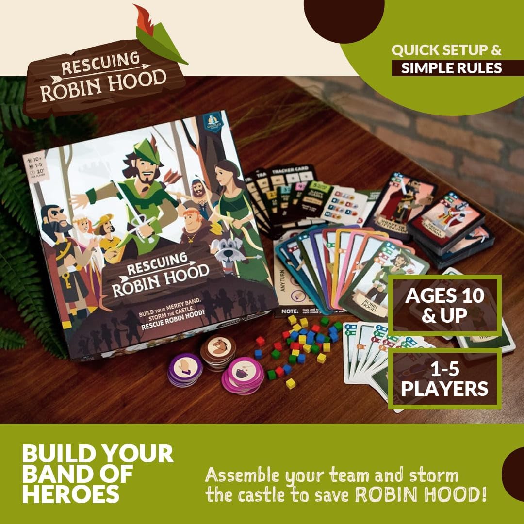Rescuing Robin Hood – Cooperative Deck-Building Card & Strategy Tabletop Board Game | 1-5 Players | Ages 10+ | Medieval Fantasy Adventure | Kids, Teens, Adults, Family & Friends | Co-Op Fun Game Night