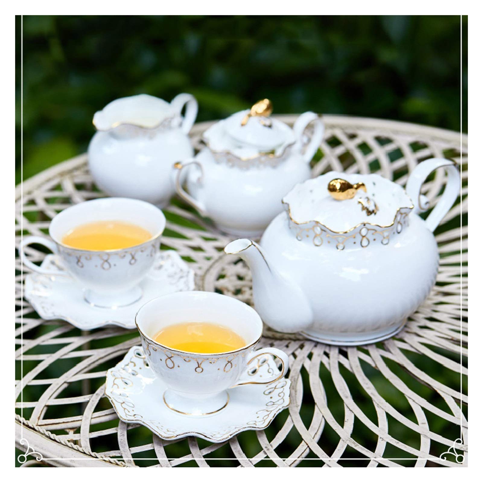 Servizio da tè Set di Tazze da tè Set Tazze di tè e piattino Set di tè in Ceramica Set caffè Set da cucchiaino con teiera Zucchero Ciotola Pan gettona brocca per tè caffè Servizio da tè da caffè