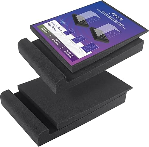 JBER Paquete de 2 almohadillas de aislamiento acústico, almohadillas de espuma de aislamiento de altavoces para monitor de estudio, espuma acústica