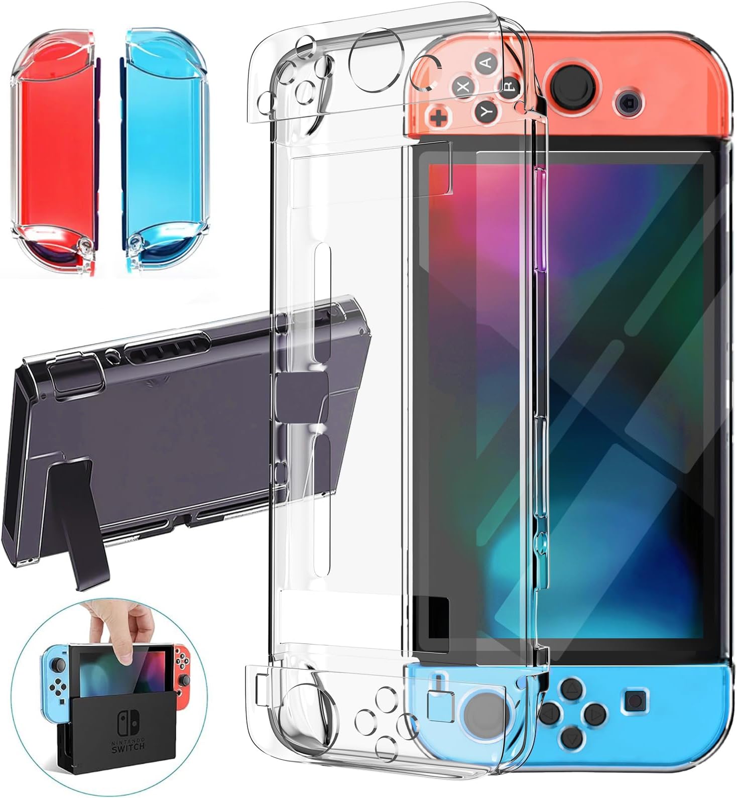 ZIIDII Dockable Switch Case for Nintendo, Nintendo Switch Games Protective Hard Carrying Clear Cover Case for Nintendo Switch Console Joy Con Controlle
