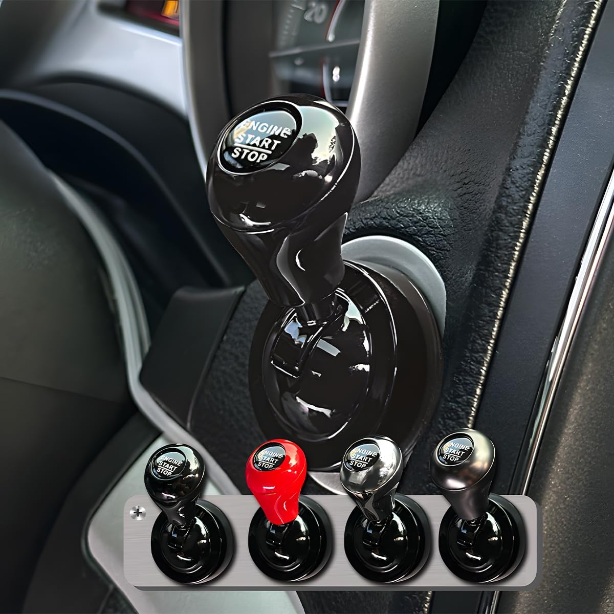 Zpana Car Joystick Push to Start Button Cover, Carbon Fiber Cool Metal Vehicle Engine Starter Stop Button Rocker, Auto Interior One-Touch Push to Start Protector, Universal for Vehicles (Red)