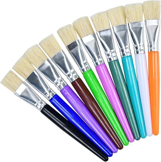 Paint Brushes for Children 10Pcs Kids Paint Brushes Set, Bristle Flat Tip Colorful Paint Brushes for Acrylic Painting, Oil Paintings, Watercolor, Gouache Painting, Ceramic, Clay, Wood, Painting Canvas