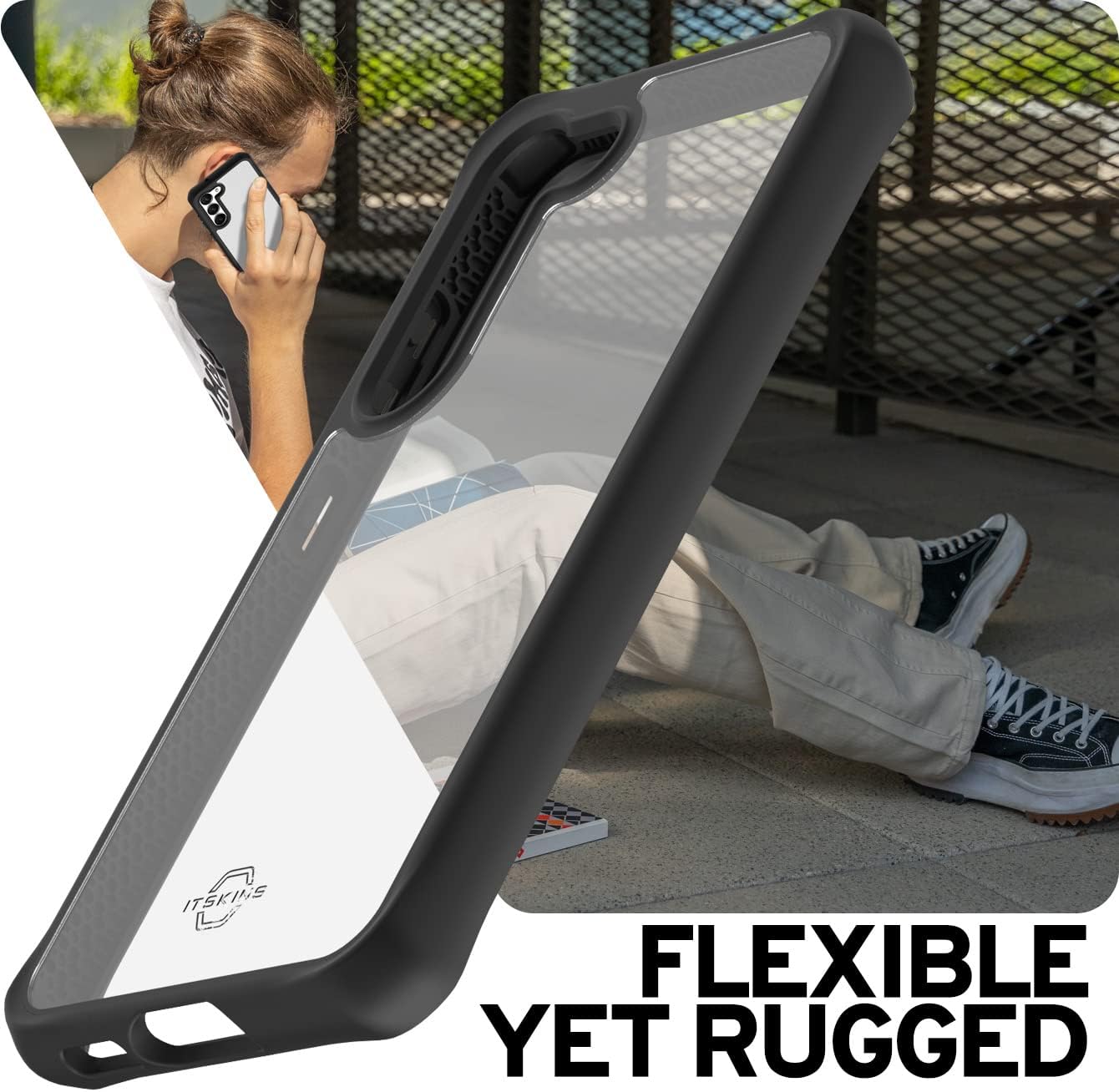 ITSKINS Hybrid R // Solid Protective Phone Case Compatible with Samsung Galaxy S23, Slim Hybrid Case, Shockproof Cover, Anti-Yellowing, and Military Grade Phone Case - Plain Black & Transparent