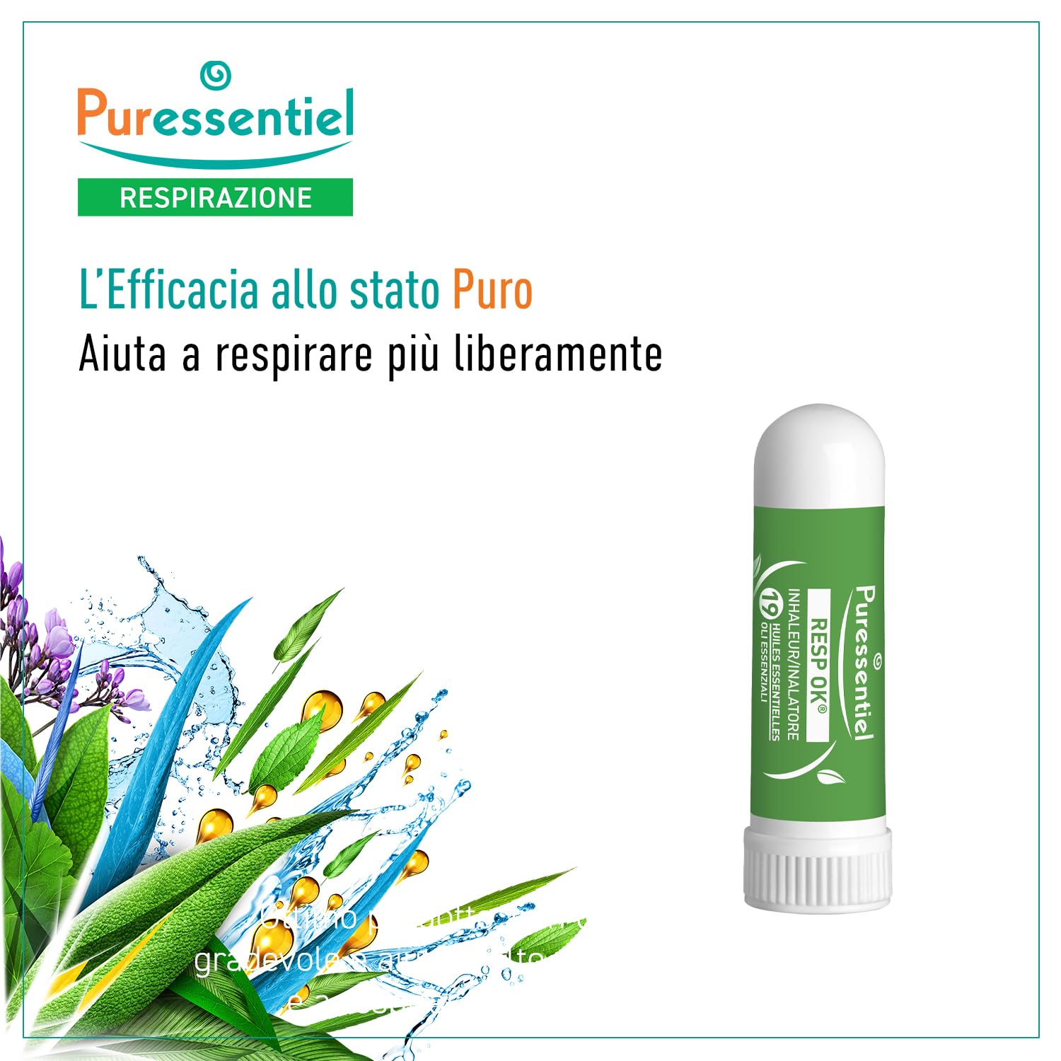 Puressentiel - RESP OK Inalatore - Aiuta a Respirare Liberamente - Con 19 Oli Essenziali 100% puri e naturali - Formula 100% Naturale - Vegan e Cruelty Free - 1 ml