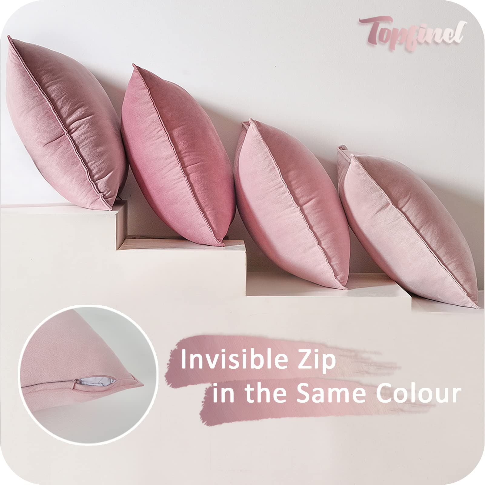 Topfinel Federe Cuscini in Velluto per Divano Rosa 40x40 Set 4 Pezzi Copricuscini Quadrati Elegante Decorativa per Salotto Moderno Cuscino Cerniera Invisibile per Camera da Letto