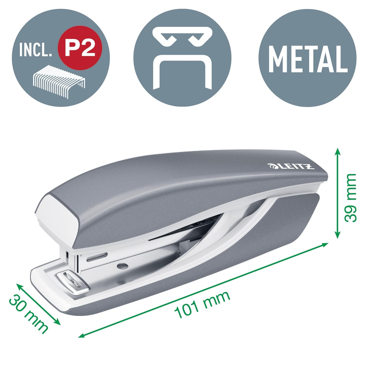 Leitz WOW Mini Desk Set Stapler and Punch, Staples or Punches up to 10 Sheets, 1000x P2 No. 10 Staples Included, Red, 55612026