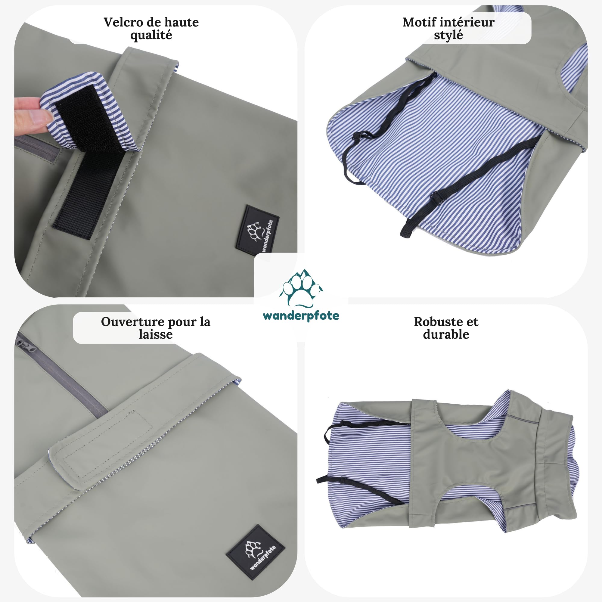 Manteau de pluie pour chien gris - Taille XL - Manteau pour chien élégant et élégant - Veste imperméable pour chien - Idéal pour les chiens de petite et moyenne taille - Veste de pluie