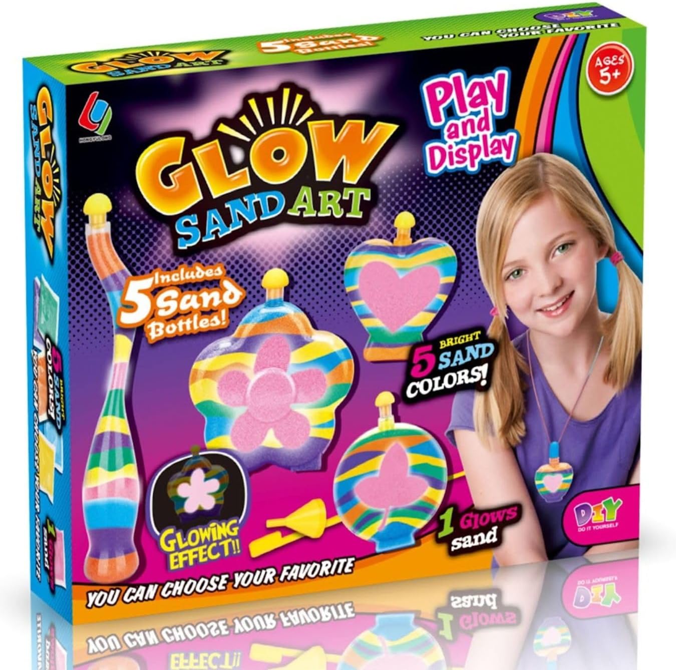 Liberty Imports Glow in The Dark Sand Art Kit for Kids | DIY Arts and Crafts Activity for Kids | Includes 5 Sand Colors, 1 Glow Sand, 5 Sand Art Bottles, and More